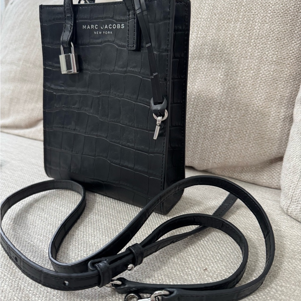 Marc Jacobs Black Croc-Embossed Messenger Bag